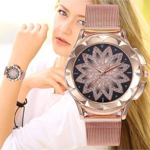 Fashion Women Rose Gold Flower Rhinestone Wrist Wa